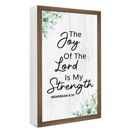 The Joy Of The Lord Is My Strength Nehemiah 8:10 Bible Verse Wooden Box Sign Desk Decor,Rustic Scripture Wood Block Plaque Sign for Christian Farmhouse Home Office Shelf Tabletop Wall Decor