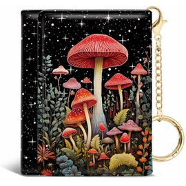 Jogjam Womens Wallet, Small Slim RFID Blocking Card Wallets, Trifold PU Leather Card Holder Wallet Organizer with Keychain, Mini Pocket Cash Purse with 7 Card Slots ID Window for Girls, Mushroom, Rfid