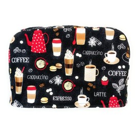 2 Slice Slot - Gift for Espresso Cappuccino Latte Coffee Lover on Black Reversible Toaster Kitchen Appliance Dust Cover Cozy 11.5(l) x 7.5(h) x 5.5(w)