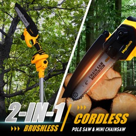 MoJoTools 2-in-1 Cordless Mini Chainsaw & Pole Saw – 15FT Extendable Tree Trimmer | 20V Battery-Powered, Lightweightv,Gift for Dad Husband & Safe Garden Tool for Pruning & Wood Cutting