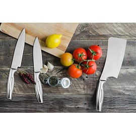 kreyam's Knife Combo Set, Mat.: Stainless Steel, (Pack Of 3), Meat Cleaver, Chef Knife & Utility Knife, Finish: Silver