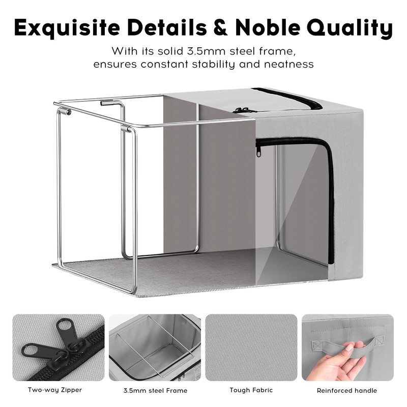 Graciadeco 3-Pack Clothes Organizer Bins with Metal Frame, Foldable 40L