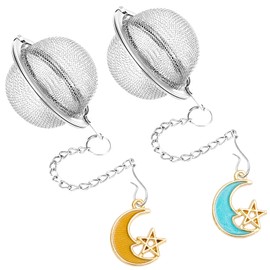 2Pcs Stainless Steel Mesh Tea Infuser, 2.1 inch Tea Ball with Moon and Star Pendant,Tea Strainer Tea Diffuser Tea Steeper for Filtering Tea,Tea Infusers for Loose Tea (Moon and Star, 2PC)