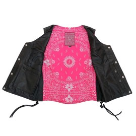 Hot Leathers VSL1018 Ladies 'Pink Paisley' Lined Black Leather MC Vest - 2X-Large