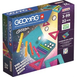 Geomag, Recycled Glitter, Magnetic Constructions with Glitter Effect, Colourful and Glittering Magnetic Sticks, 22 Piece Pack, 100% Recycled Plastic