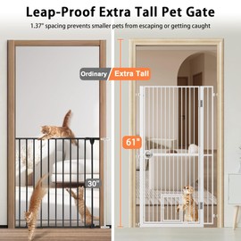 MODCART 61" Extra Tall Cat Gate for Doorway, Adjustable Wide 34.3"-36.7" and Included 4.13" Extension Kits, Suitable for Doorways or Kitchen, No Drilling Pressure Mount Kit, White
