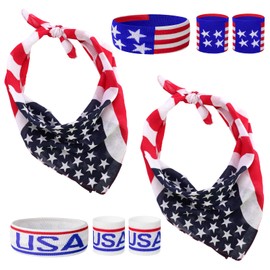 USA Accessories,4th of July Accessories for Women and Men and Kid,Fourth of July Party American Flag Accessorie,Independence Day Patriotic Headband, Wrist Strap, Square Scarf,USA Themed Stuff (8PC)