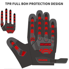 MSUPSAV Work Gloves with Secure Fit,Work Gloves with Impact Protection and Vibration Absorption,Safety Gloves for Men,Extra Large,Red+Black