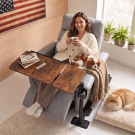 Swivel Table for Recliner Chair with Tilting Top, Adjustable Laptop Side Table for OverCouch & Sofa, Slide Under Tray Tables for Eating & Reading, Armchair Desk (Rustic Brown)