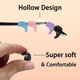 TORWOL Silicone Non-slip Glasses Ear Hook, Comfortable Elastic Glasses End Tips, Soft Ear Clip Eyewear Retainers for Glasses Sunglasses(6 pairs,Black)