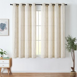 jinchan Linen Curtains Beige Farmhouse Curtains 63 Inches Long White Embroidered Leaf Curtains for Living Room Ogee Geometry Drapes Light Filtering Grommet Country Curtain 2 Panels Off White on Flax