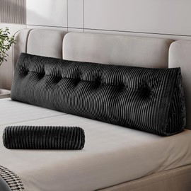 Z-hom Large Wedge Pillow Headboard, King Triangular Headboard Pillow, Reading Pillow Standard Bed with a Roll Pillow for Bed Sitting Up Sleeping, Backrest Cushion Headboard Gap Pillow for Back, Black