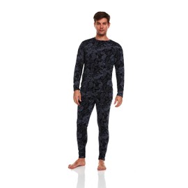 ED HARDY 2-Pc Mens Thermal Underwear Set, Graphic Fleece Lined Long Underwear Mens Base Layer Shirt & Long Johns, Winter Inner Pants & Top, Spider/XL