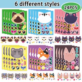 24 Sheets 8.3''×5.9'' Make Your Own Cat Stickers for Toddlers Kids Party Favors, Make a Face Stickers for Kids Activities Supplies Crafts