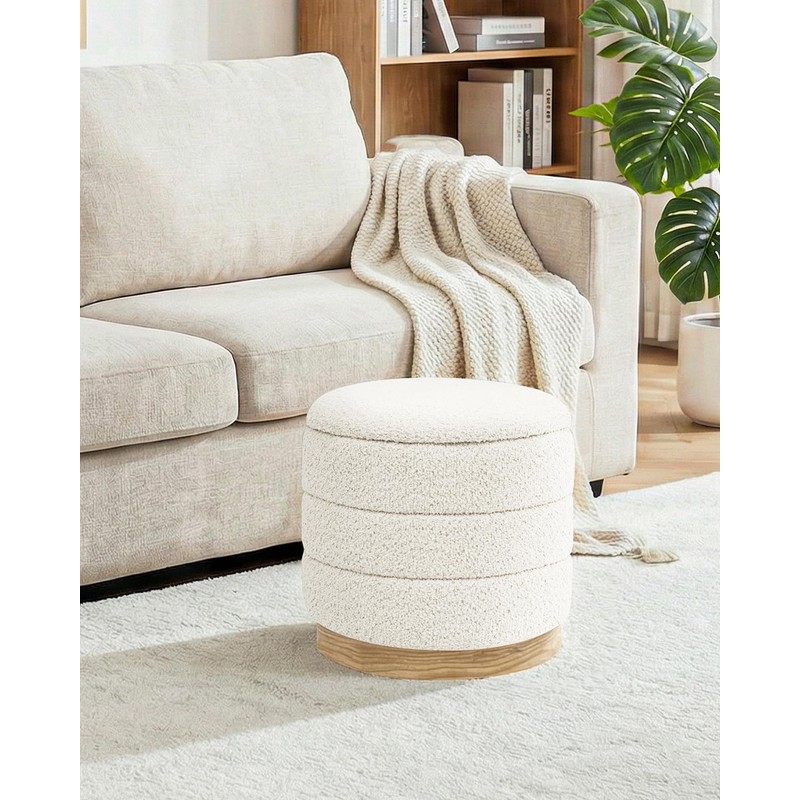 B FSOBEIIALEO Round Storage Ottoman with Tray, Folding Ottoman with