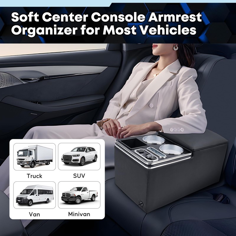 CEMOFE Upgraded Center Console, Wireless Charging Phone Holder & Cup