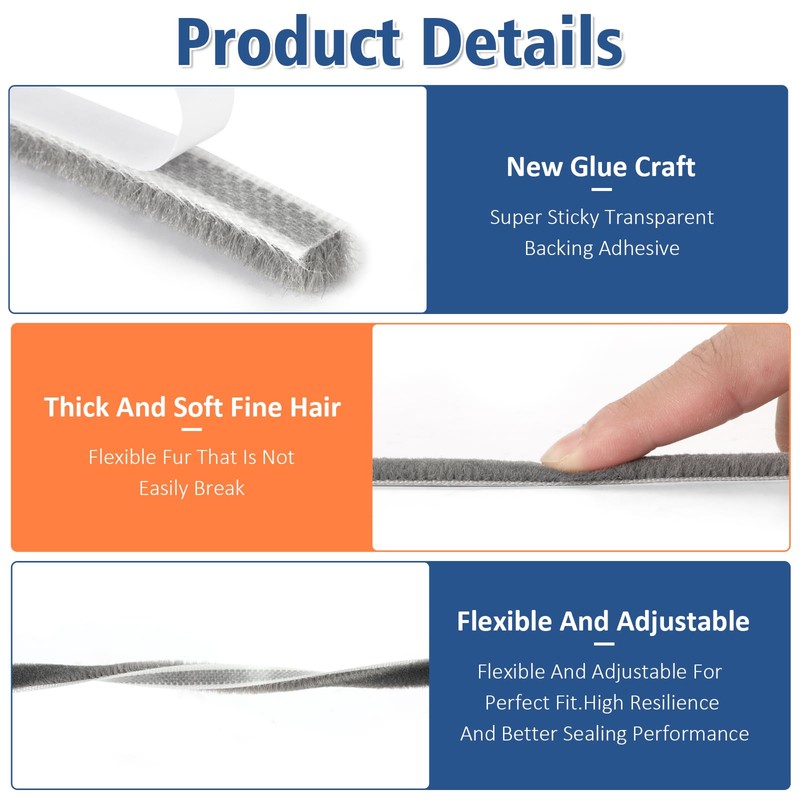 33FT Self Adhesive Brush Door Weather Stripping & Soundproofing Seal