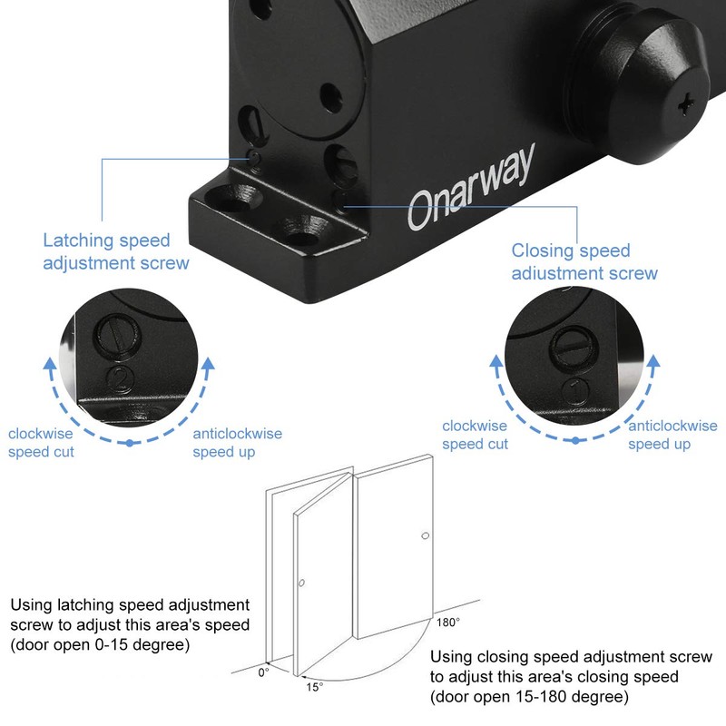 Onarway Adjustable Automatic Size 3 Spring Hydraulic Door Closer/Closure Aluminum