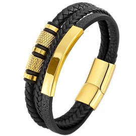 Mochity Men's Leather Bracelet, 21 cm, Stainless Steel Bracelet, Black, Brown, Blue, Pearl Necklace, Men's Bracelet, Leather Bracelet, Men's Gift, Jewellery, Leather, Leather