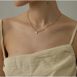 Awvialy Gold Necklace for Women, 14k Gold Filled Paperclip Chain Diamond Pendant Necklace Cute Gold Necklaces Dainty Gold Choker Necklaces for Women Trendy Simple Aesthetic Gold Jewelry Gifts