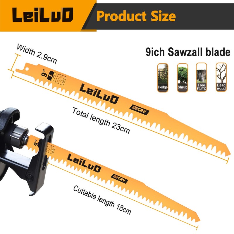 LEILUO 9-Inch Wood Pruning Reciprocating Saw Blades 10 Piece CRV