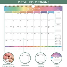 Wall Calendar 2025-2026 - 18 Month Calendar 2025-26 from Jul 25 to Dec 26 with Habit Tracker, Thick Paper and Enough Writing Space, Colourful, 37 x 29 cm