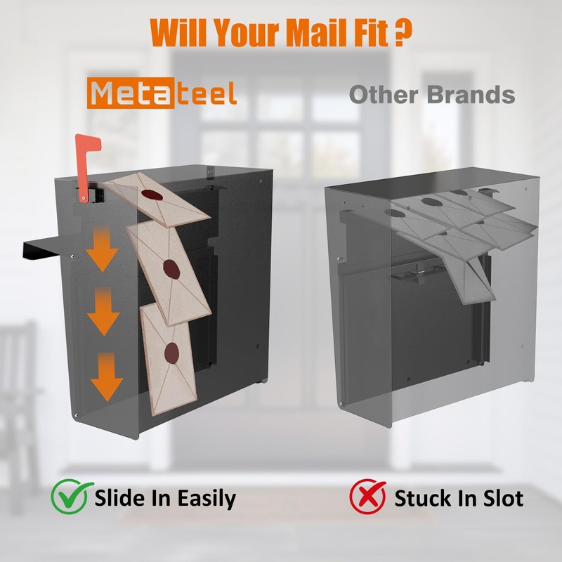 Metateel Wall Mounted Locking Mailbox with Outgoing Mail Slot, Secure