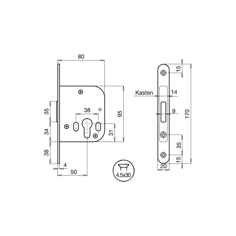 Single Lever Deadlock WG 48 R, PZ, Diameter 70 mm,