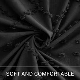 Extra Long Boho Black Shower Curtain with Tassels, 72 x 96, Tufted Chevron Striped Chenille Woven Fabric Cloth Shower Curtain Modern Farmhouse Minimalist, Shabby Chic Textured for Bathroom