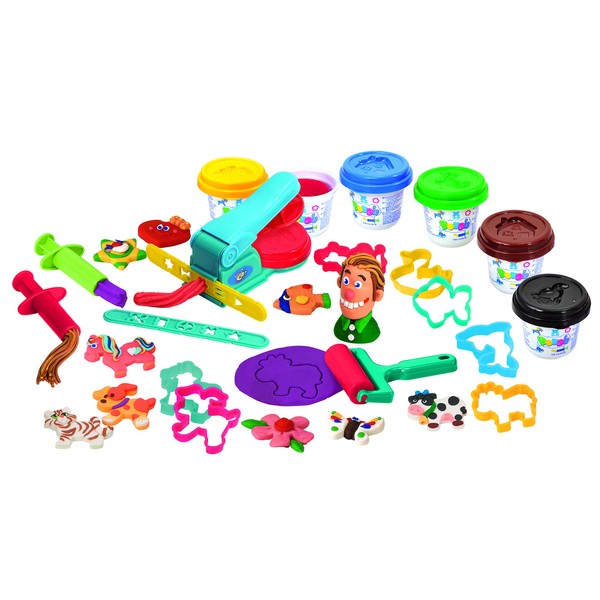 PlayGo Dough Box Playset with 6 Assorted Color Containers Includes Dough, Press, Stencils & Dough Brush Perfect for Your Little One 3 Years & Up