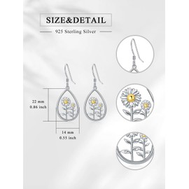 Midari Daisies Earrings for Women 925 Sterling Silver Two Daisy Flower Floral Dangle Drop Teardrop Earrings Daisy Flower Jewelry Gifts for Women Daisy Lover Mothers Day Birthday Christmas Gifts (with