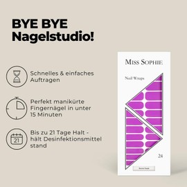 Original Miss Sophie Nagelfolien Neon Electric Purple I 24 ultra-dünne Nagellack-Streifen in Neon Lila I Für Finger- & Fußnägel I Hält auf Natur- sowie lackierten, Acryl-, Gel- & Shellac-Nägeln