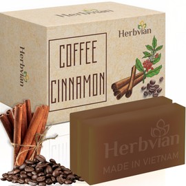 Herbvian 2 Pcs Coffee Cinnamon Exfoliating Soap Bars, Vietnamese Body and Face Soap, Scrub Soap Bar, Back Acne Body Soap, Cleaser Soap for Men, Women, Teen and All Skin Types