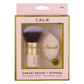 CALA - brocha Kabuki + esponja para mezclar base/maquillaje (2 piezas, color rosa)