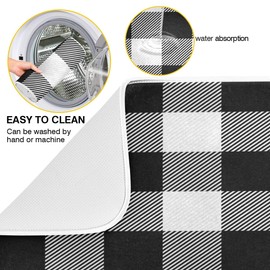 White and Black Buffalo Plaid Dish Drying Mat 18x24 for Kitchen Classic Buffalo Check Dishes Pad Dish Drainer Rack Mats Absorbent Fast Dry Kitchen Accessories