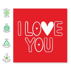 I Love You Card – Bold Red Romantic Card with Heart – Anniversary, Valentines Day Greetings for Him, Her, Girlfriend, Boyfriend, Fiance, Husband, Wife, Friends, Couples - Comes with Stickers