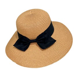 White Fang CZA129 Straw Hat, Large Brim, UV Protection, Ribbon Included, Sunshade, Stylish, Women's, Khaki
