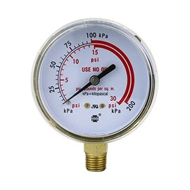 SÜA - Low-Pressure Gauge for Heavy-Duty Acetylene/Propane Regulators 0-30 psi - 2.5 inches - Thread: 1/4" NPT