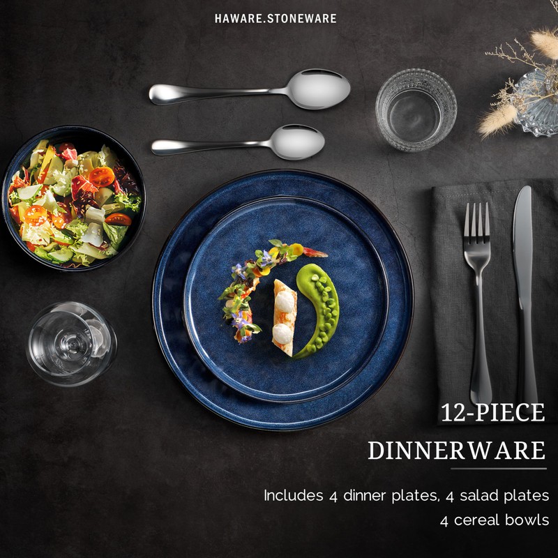 HaWare Dinnerware Sets, 12-Piece Plates and Bowls Set, Stoneware Dish