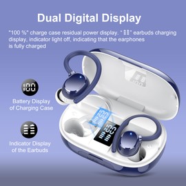Bluetooth Headphones, 2025 Bluetooth 5.3 Sports Headphones In-Ear Wireless, 128 Hours Playtime, IP7 Waterproof, HD Microphone, Comfort Ear Hooks, Dual LED Display, HiFi Sound for Fitness and Outdoor