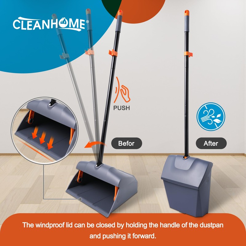 CLEANHOME Heavy Duty Broom with Dustpan Combo Set Indoor and