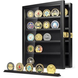 WANLIAN Wall Mounted Challenge Coin Holder Coin Holder Military Challenge Coin Display Case Wooden Challenge Coin Holder Suitable for Medal Badge