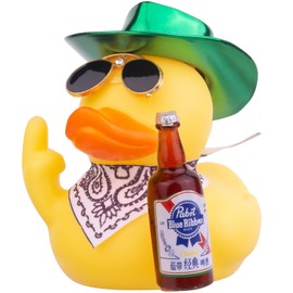 Mwmoeen Mwmoeen Gummi Ente Auto Ornament, Gelbe Ente Auto Armaturenbrett Dekorationen Zubeh?r mit Mini Cowboyhut Schal Sonnenbrille und niedliche Flasche, 6.5cm