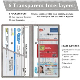 Car Accessories Registration and Insurance Holder,Leather Essential Card Magnetic Shut Vehicle Glove Box Organizer Case for Auto Driver License Document Truck Motorcycle Boat-Grey