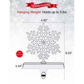 Jetika Christmas Stocking Holders for Mantle Set of 4, Snowflake with Diamond Stocking Hanger for Mantel Weighted Heavy Metal Stocking Hook Stand for Fireplace Counter Window Decoration, 4-Pack