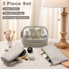 Sangula·Valley Makeup Bag 3 Pieces, Double Layer Transparent Cosmetic Bag Organiser, Women's Toiletry Bag, Travel Utensils, gray, Makeup Bag