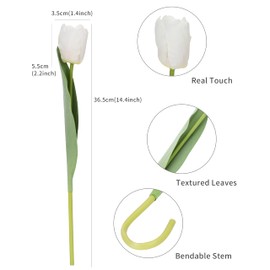 DuHouse 12pcs White Flowers Artificial Tulips Real Touch Tulip Bouquets in Bulk Fake Tulips Flowers for Home Kitchen Decoration Wedding Party with Box