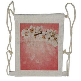 Ambesonne Coral Drawstring Backpack, Blossoming Sakura Branch, Sackpack Bag