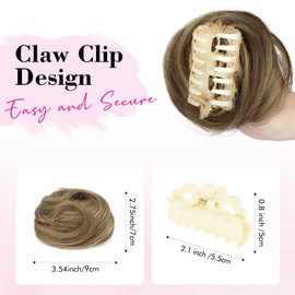 REECHO Space Bun Hair Pieces, 2 PCS Mini Claw Clip in Messy & Cat Ears Fake Hair Bun Extensions HB001 Wig Accessory Updo Hairpieces -Pack of 2-3.5" Wavy, Light Brown with Highlights