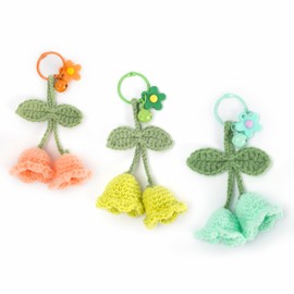 SCECALA 3Pcs Creative Crochet Orchid Flower Keychain Charms Crochet Flower Pendant for Car Key Purse Handbag Phone Decor Key Chain for Girls, Mini Cute Macrame Keychain(Orange,Green,Mint Green),
